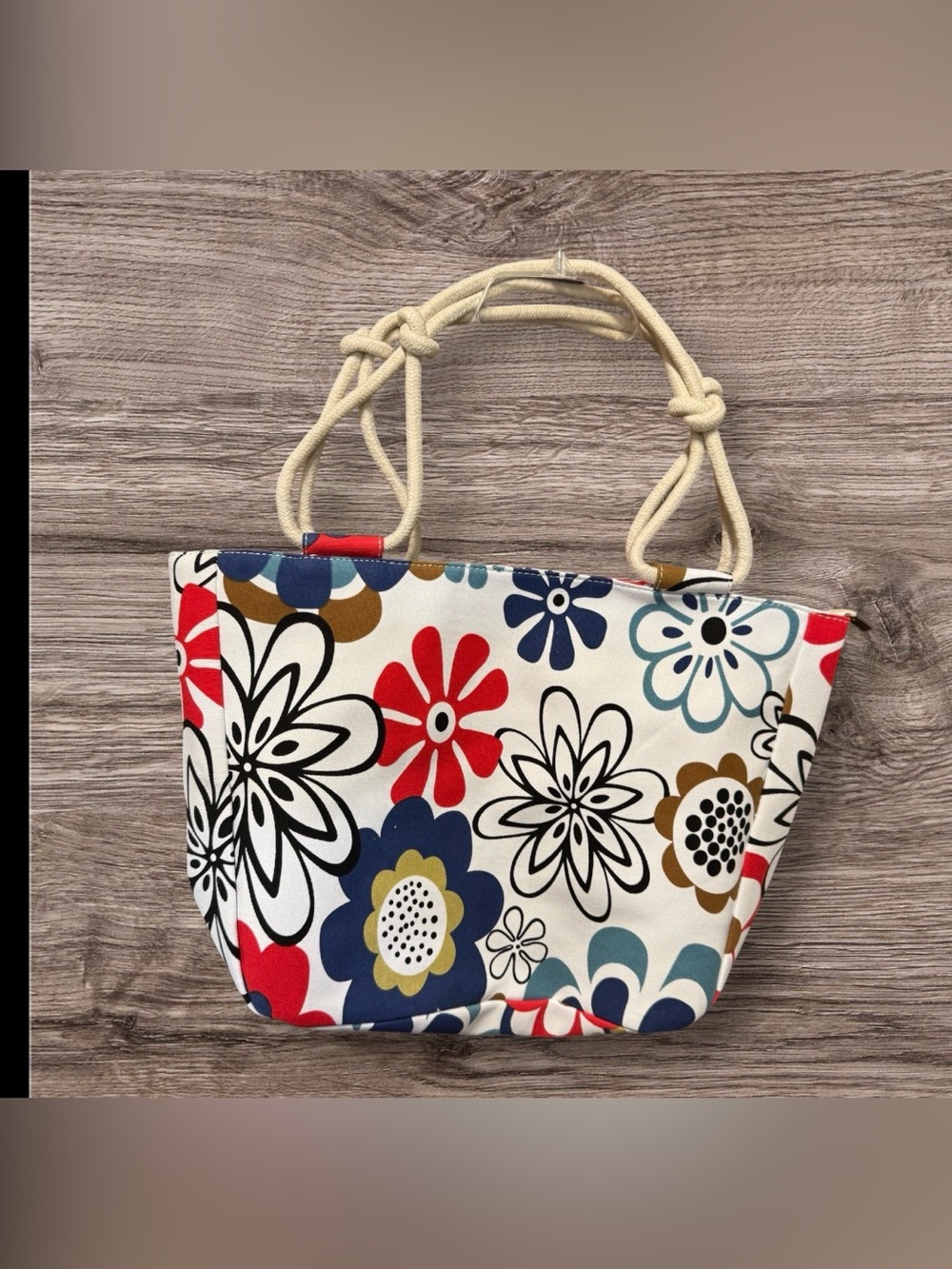 Farmhouse Is My Style floral canvas tote bag with cream rope handles